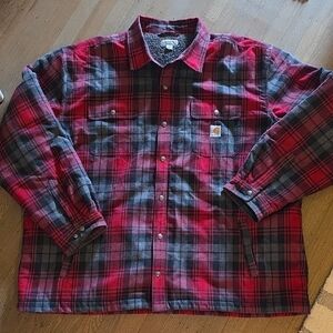 Carhartt Hubbard Men's Red & Black Plaid Sherpa-lined Shirt Jacket Size 4XL